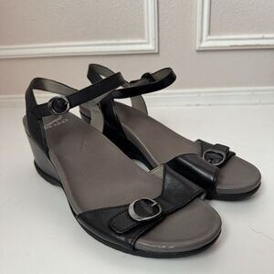 DANSKO Arielle Adjustable Straps Leather Wegde Comfort Sandals Black EUR 41